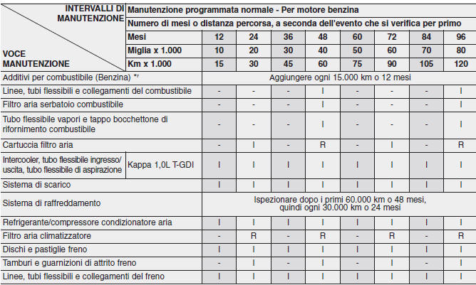 Manutenzione programmata normale - Per motore benzina